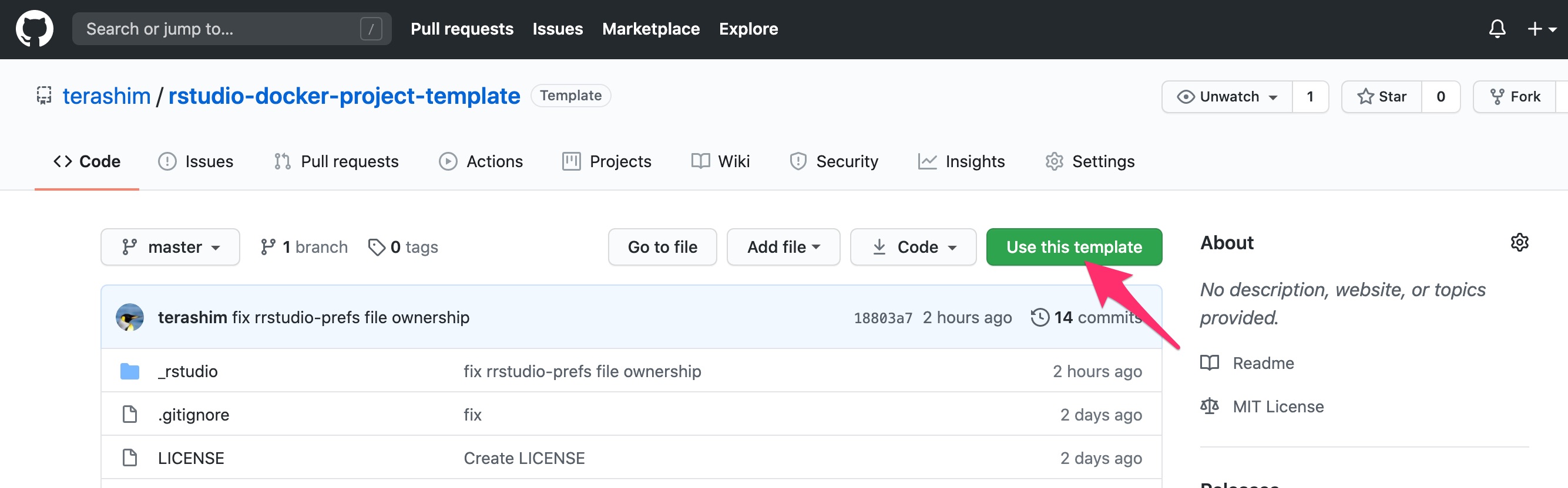 "Use this template" ボタンから GitHub テンプレートを使用する
